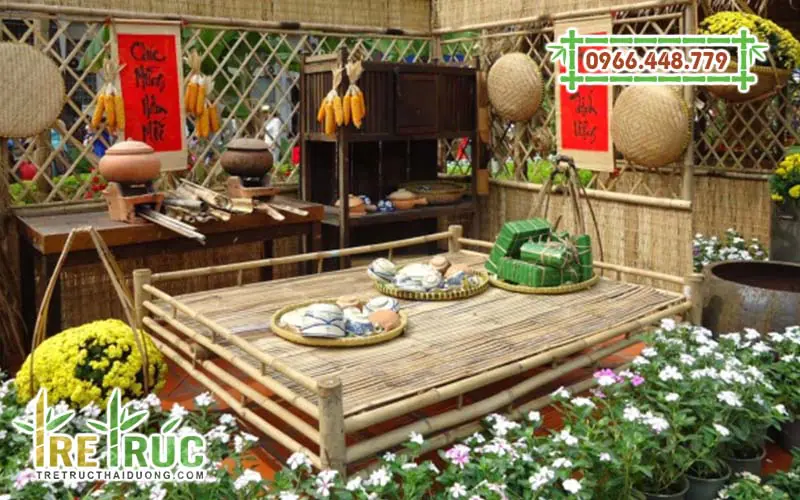 Giường tre trang trí ngày tết