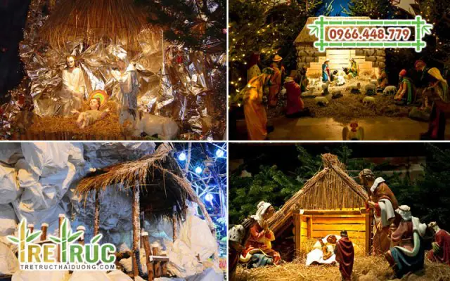 Ý tưởng trang trí hang đá noel bằng vật liệu mây tre lá đẹp mắt